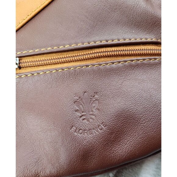 Florence Italian Leather asymmetric colorblock two tone brown crossbody NEW - Picture 6 of 11